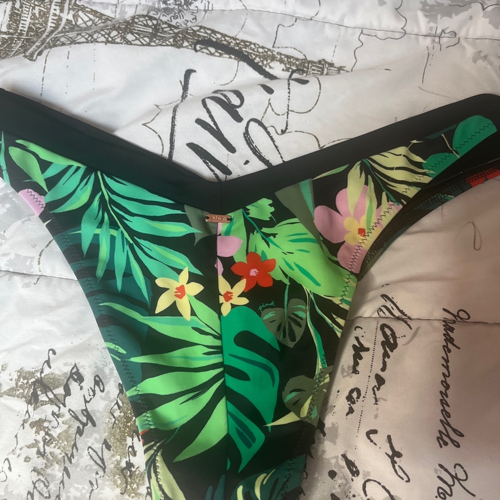 Victoria's Secret Tropical Floral Bikini Bottoms - Green and Black